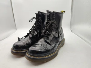 Dr. Doc Martens-1460 W-Womens Lace-Up Combat Boots-Black Leather Gloss-Size 7 - Picture 1 of 18