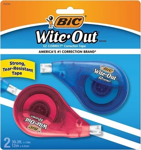 BIC Wite-Out Brand EZ Correct Correction 2 Count (Pack of 1), White Tape - Picture 1 of 8