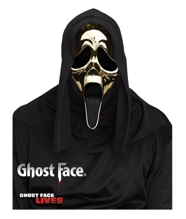 Official GOLD Metallic Ghost Face® Mask Hooded Shroud Scream Halloween Age 15+ - Image 1 of 1