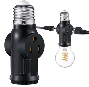 2Pcs Light Bulb Outlet Socket Adapter E26/E27 Lamp Bulb to 2/3 Prong Plug Black - Picture 1 of 8