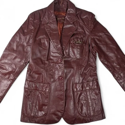 Abrigo Chaqueta Blazer Vintage Etienne Aigner Cuero Talla 18 Borgoña Sangre de Buey Foto 1 de 4