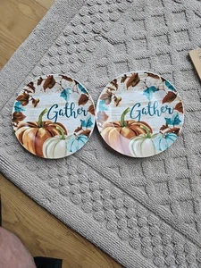 Royal Norfolk Pumpkin Fall GATHER Salad Plates Set Of 2 - Picture 1 of 6