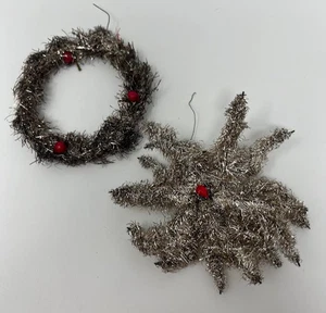 Vintage Antik Deutsch Weihnachten Lametta Ornamente Stern & Kranz - Bild 1 von 5