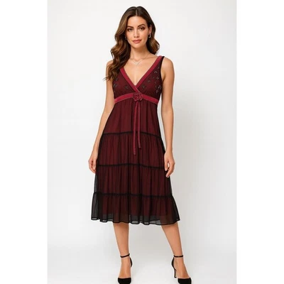 Vestido Y2K Jonathan Martin 14 Caprichosos Capas Seda Babydoll Terciopelo Burnout Midi Foto 1 de 4