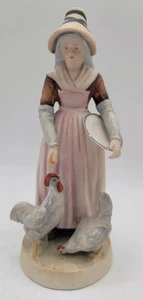 Vintage Andrea by Sadek Figurine Woman Feeding Chickens  - Picture 1 of 7