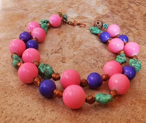 Aimee Fuller Candy Jade Purple Pink Green Turquoise Copper Statement Necklace - Picture 1 of 2