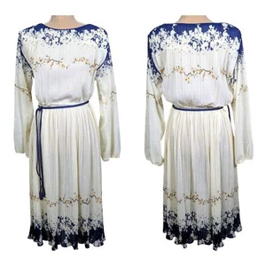 VINTAGE Hal Ferman Floral Accordion Pleated Midi Dress Grecian Belted Small 4/6 - Picture 1 of 8