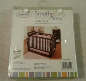 Baby Girl pink & white SUMMER Breathe Easy Baby standard crib skirt 28 x 52 NIP - Picture 1 of 3