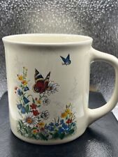 Vintage Mug Yellow And Orange Butterfly Gold Grasses Blue Flowers Floral Japan