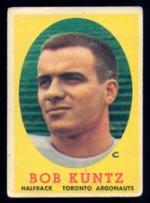 1958 TOPPS CFL FOOTBALL #11 BOBBY KUNTZ VG TORONTO ARGONAUTS McMASTER Card