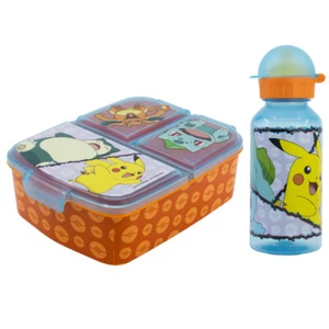 Pokemon Pikachu Kinder 2 tlg. Set 3 Kammern Brotdose Trinkflasche 370 ml - Bild 1 von 7