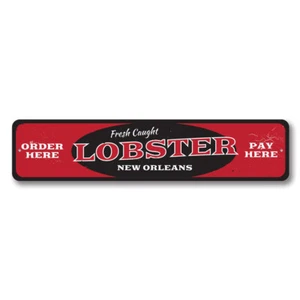 Fresh Caught Lobster Sign, Personalized Order Here Pay Here Metal Decor Sign - Picture 1 of 4