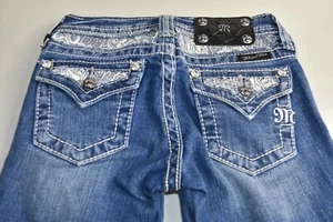 $128 NEW Miss Me Girls Kids Jeans CRYSTAL Jeweled Embroidered LACE Blue  7 - Picture 1 of 15