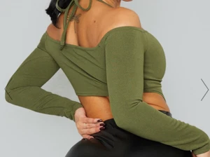 Shape khaki weich gerippt geraffte Vorderseite Langarm Crop Top - Bild 1 von 2