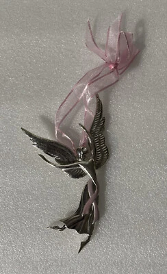 Ángel Adorno de Navidad FIRMADO ALICIA M. SWAIN Cinta de Concientización sobre el Cáncer de Mama Foto 1 de 3