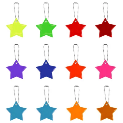 12Pcs Star Keychain Bag Pendant PVC Reflector Key Ring Visible Safety - Imagen 1 de 4