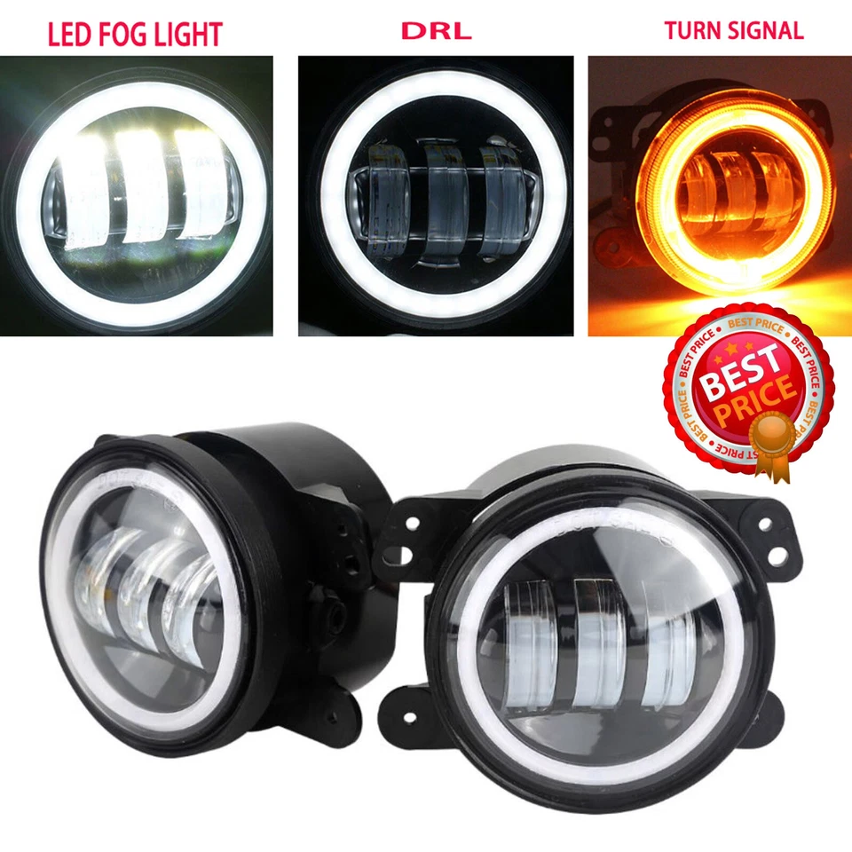 2x 4inch Led Fog Lights DRL White Halo Beam For Dodge JEEP 2007 2008 FORD F-150 Foto 1 de 4