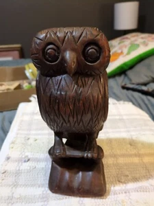 OWL Hand Carved Wood Wooden Art Sculpture - Picture 1 of 7
