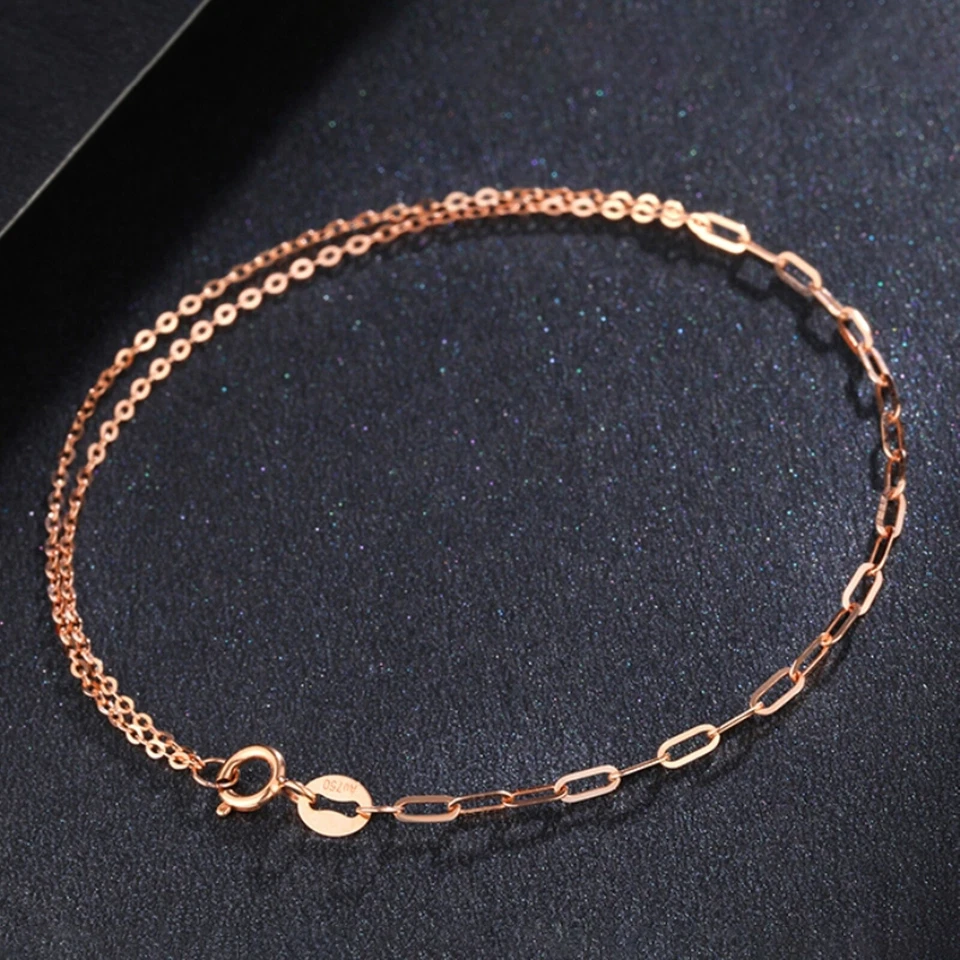 Pure 18K Rose Gold Chain Women Double O Long O Link Bracelet Anklet 5.9''-9.4'' - Image 1 of 4