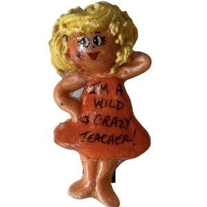 Vintage 1970s Wild & Crazy Teacher Ceramic Refrigerator Fridge Magnet - Picture 1 of 3