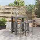 5 Piece Garden Bar Set Grey Poly Rattan&solid Wood Acacia