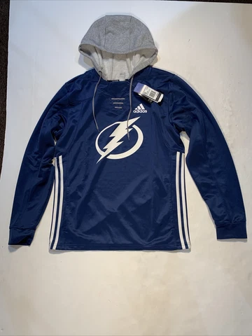 Tampa Bay Lightning Sweater Mens Medium Adidas Skate Lace NHL Blue Hood Aeroread Cover