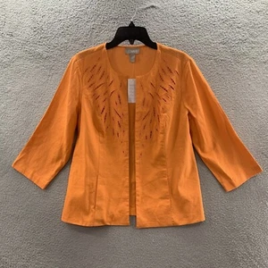 NWT Chico's Linen Cutout Citrus Blast Women’s 1/M Open Jacket Orange 3/4 Sleeves - Picture 1 of 10