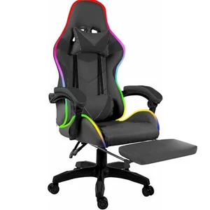 Sedia gaming scrivania poltrona ufficio girevole ecopelle nero con LED RGB - Foto 1 di 6