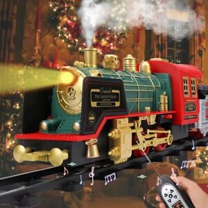 Race Track Electric Christmas Train Tracks Set Kids Toy w/ Lights Sound Railroad
