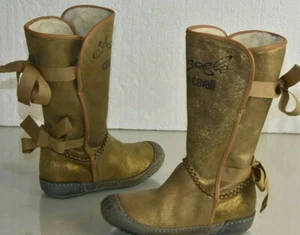 $725 NEW Roberto Cavalli ANGELS Girls Boots Suede Gold Shimmer Bow Fur Shoes 30 - Picture 1 of 10