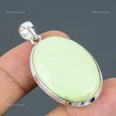 Mothers day Sale Natural Lemon Chrysoprase Sterling Silver Boho Pendant Jewelry - image 1 of 4