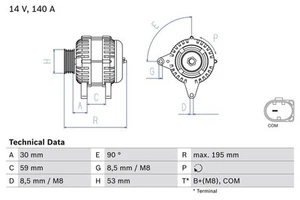Alternator bosch for AUDI A1 1.0 TFSI 0 986 083 790 - Picture 1 of 2