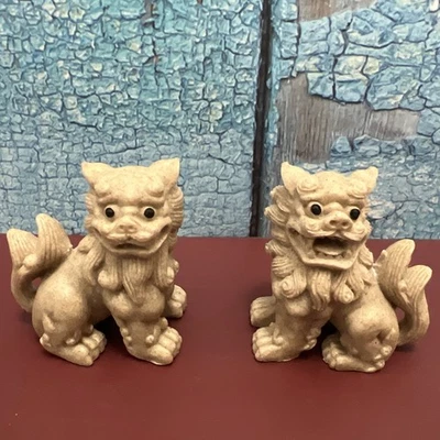 "Par de figuras de perro foo perros de piedra chinos de colección de 2""" Foto 1 de 4