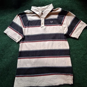 Y2K Style Fox Racing Polo Mens Large  Knit Stripe Collar Preppy Sportswear - Picture 1 of 5