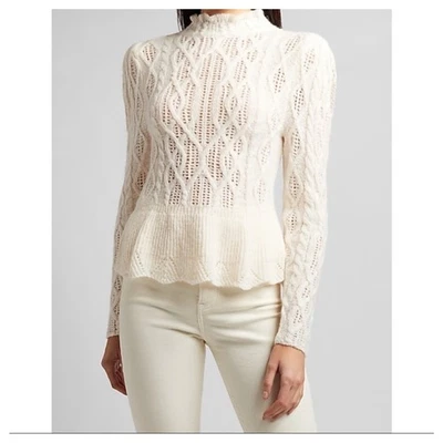 Nuevo Suéter Express Volantes Cuello Simulado Pointelle Peplum Blanco Dorado Glamour Vacaciones S Foto 1 de 4