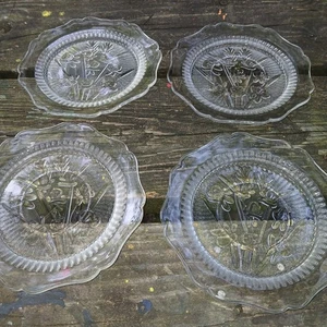 set of 4 Jeannette Glass Co Iris & Herringbone Pattern 5 1/2" Saucers Plates - Picture 1 of 6
