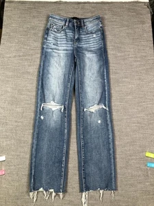 Buckle Black Jeans Womens 25 Blue Classic Straight Distressed Raw Hem Stretch - Picture 1 of 11