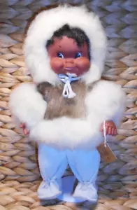 Creations du Vagabond Inuit ESKIMOPUPPE Echtfell & Leder Kanada Vintage 10 Zoll - Bild 1 von 16
