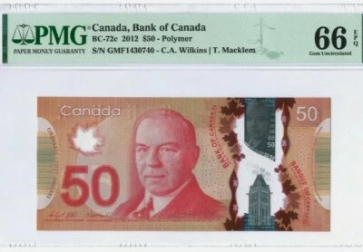 2012 BANK OF CANADA $50 PMG66 EPQ GEM UNC【BC-72c】CA Wilkins/Macklem - Image 1 of 2