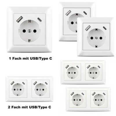 USB Typ C-Steckdose Schuko Wandsteckdose Unterputz für Gira 55 Jung AS 500, Weiß - Bild 1 von 4