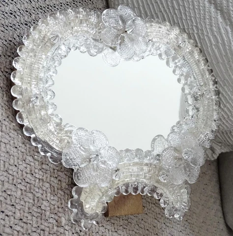 Vtg Antique Venetian Glass Vanity Table Easel or Wall Hanging Flowers Mirror Cover