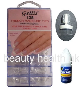 FRENCH WRAP PLUS FRENCH MANICURE NAIL TIPS WITH APPLICATOR 128 WHITE THIN+GLUE - Picture 1 of 3