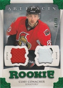 13-14 UPPER DECK ARTIFACTS JERSEY & PATCH EMERALD ROOKIE CORY CONAHCHER RC /75