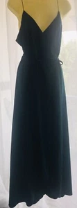 Forest Green Maxi Wrap Dress, Sz 12, Spaghetti Straps, Waist Tie, Side Split - Picture 1 of 20