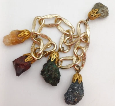 BRACCIALE CATENA CON CHARM DI PIETRE GREZZE NATURALI - Immagine 1 di 4