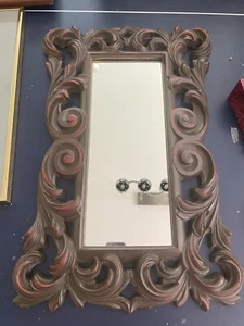 Turner Wall Mirror Carved Wood Resin 1960s Vintage French Art Nouveau Style Brow - Picture 1 of 6