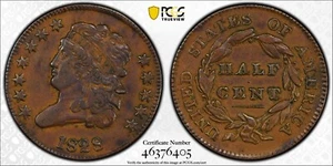 1828 Classic Head US Copper Half Cent 1/2C - 12 Stars PSGS XF40 Gold Label - Picture 1 of 3