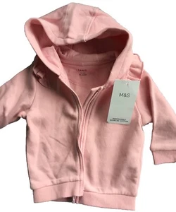 M&S New Baby Girls Soft Pink Cotton Mix Zipped Hooded Sweat Jacket Age 3-6 Month - Picture 1 of 6