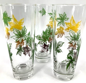 3 Vintage Salem China Autumn Maple Leaf Tall Tumbler 6 3/4" Glasses - Picture 1 of 9