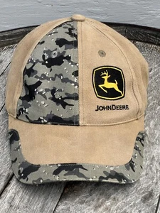 John Deere Branded Embroidered Brown & Camo Cap/Hat Buckle Adjustment - Picture 1 of 12